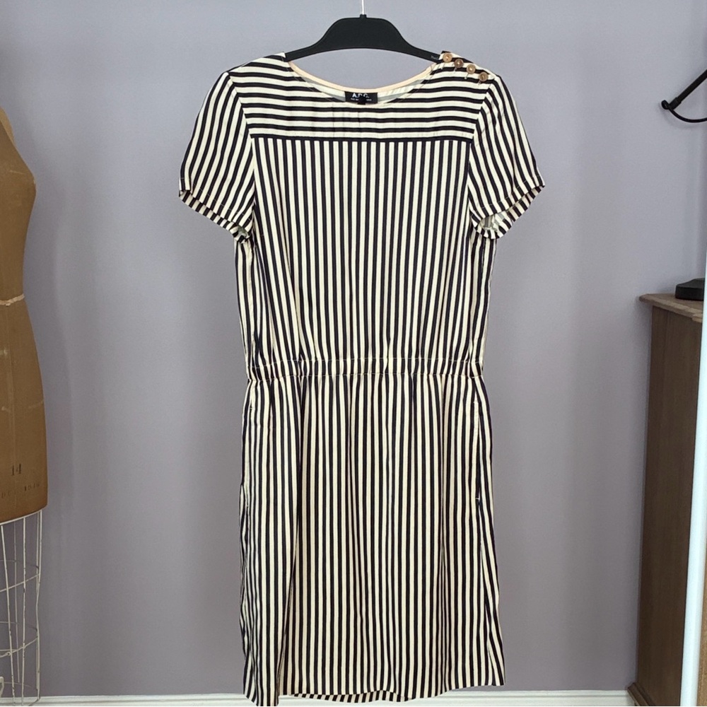 A.P.C. Navy and Cream Striped Dress